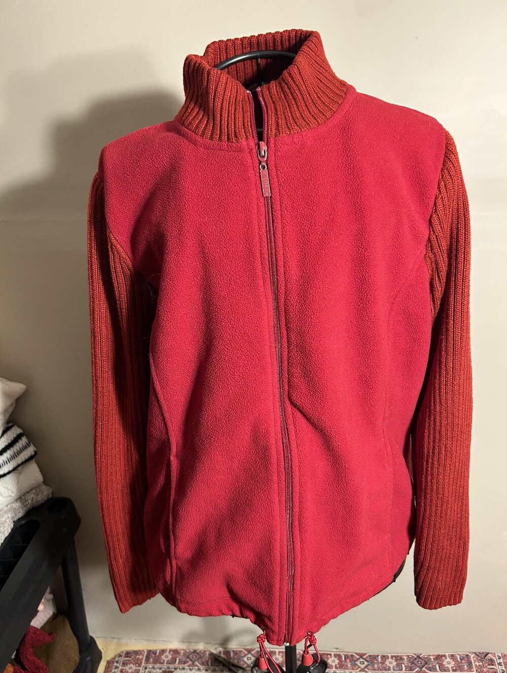 size large womens fleece sweatshirt coat red sweater sleeve jacket